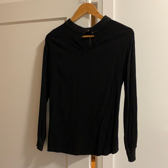 Black business casual long sleeve w knitted collar - Picture 1 of 3